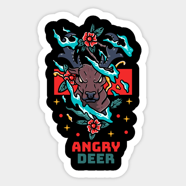 Angry Deer Illustration Hand Drawn Sticker by Guideline.std